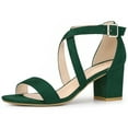 thumbnail image 1 of BLISSFUL STEP Women's Cross Strap Open Toe Chunky Heels Sandals Green (Size 7), 1 of 6