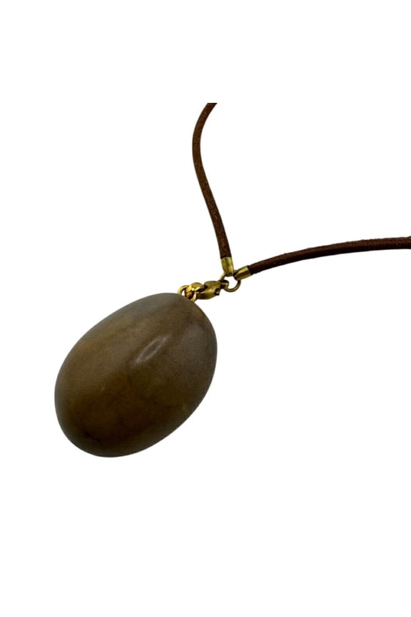 Pre-Owned HERMES Stone Necklace Chain Brown Women's