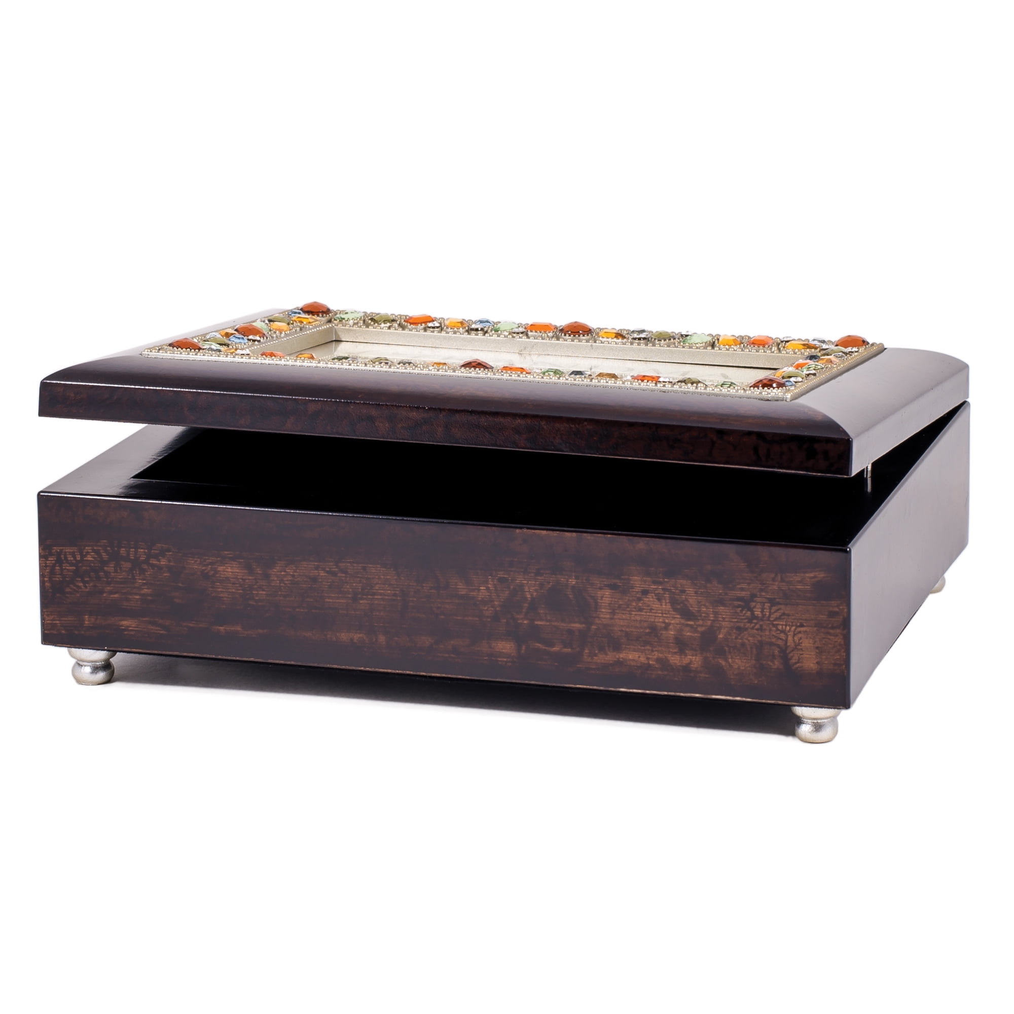 Cottage Garden My Wish for You Italian Style Burlwood Finish Decorative Jewel Lid Musical Jewelry Box - Plays Edelweiss
