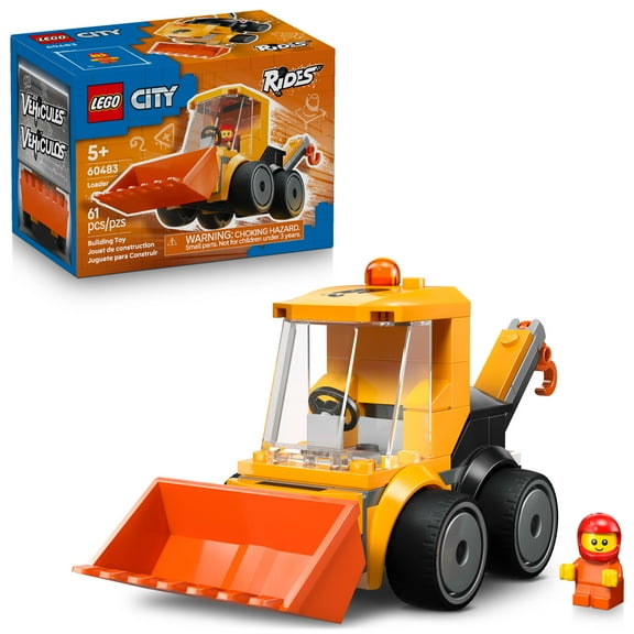 LEGO City Rides – Construction Loader Building Toy for Kids - Pretend Play Set for Boys & Girls, Ages 5  - Construction Toy W/Backhoe, Loader Bucket, & Minifigure - Gift Idea for Birthdays - 60483