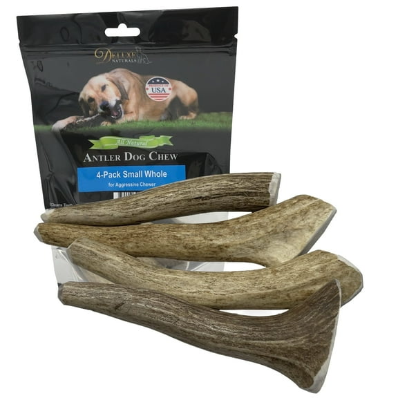 Deluxe Naturals 4-Pack Small Whole Elk Antler Dog Chews, Natural Long-Lasting Chew Treat for Small Dogs