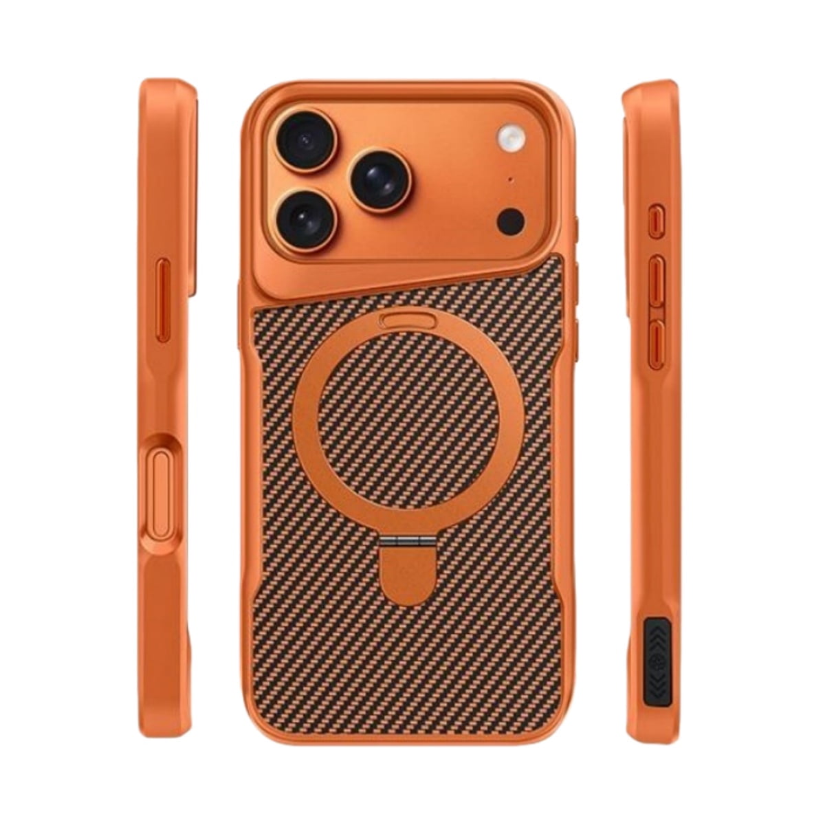 Carbon Fiber Magnetic Kickstand Case for iPhone 17 Pro Max