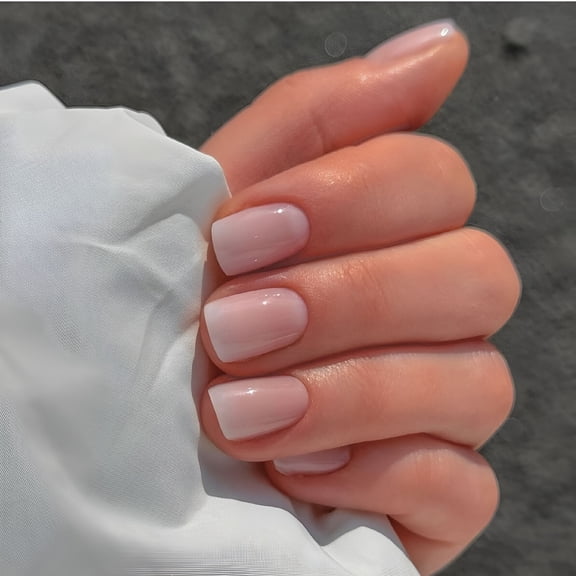 RAGUPEL Ombre Pink Press On Nails Short Square, Gel Nails Press ons with UV Coating, Short Coffin Solid Color Fake Nails, Natural Fit Petite Glue on Nails for Women Girls Daily Wear