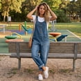 thumbnail image 4 of Textilo Womens Denim Bib Overall Wide Leg Button Front Jean Jumpsuits with Pockets Adjustable Straps Sleeveless Romper Y2k Vintage Loose Casual Baggy Outfit,Blue 5XL, 4 of 7
