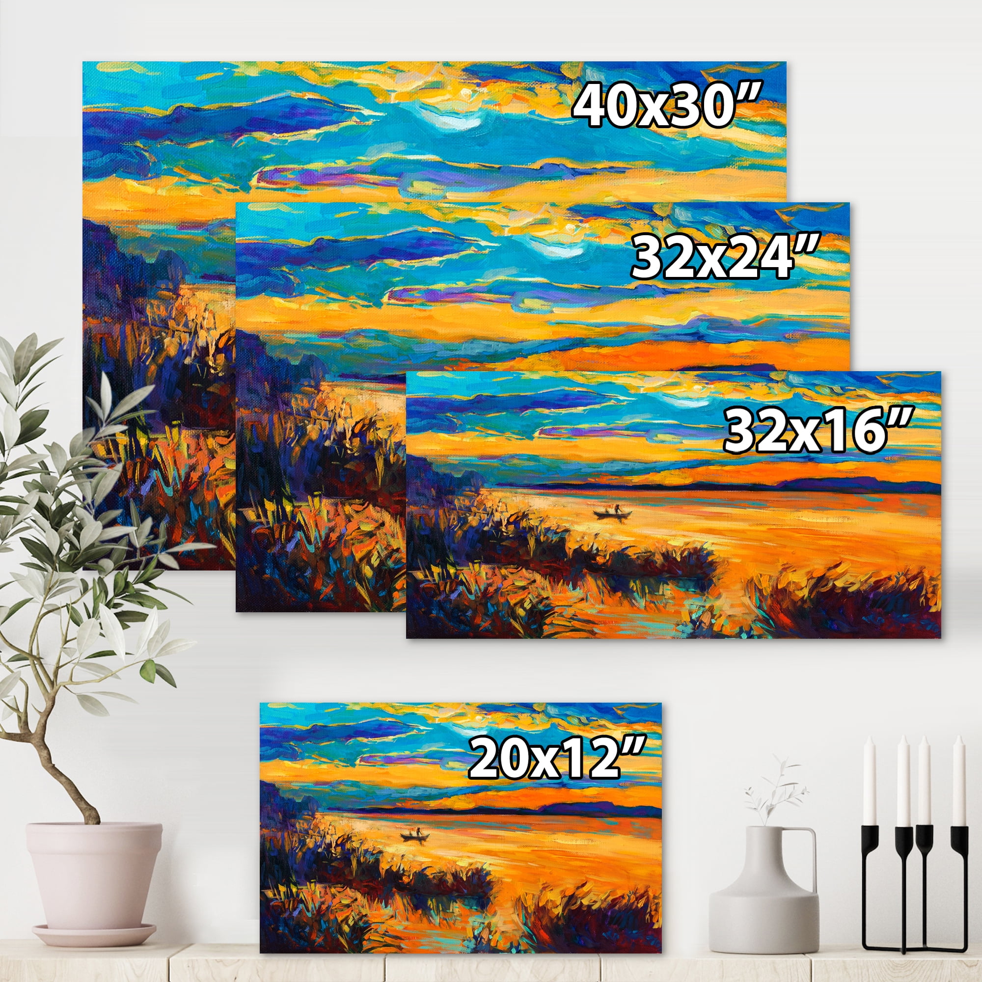 Designart ' Little Boat At The Horizon Of A Lake During Evening Glow ' Nautical & Coastal Canvas Wall Art Print