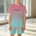 thumbnail image 2 of CUZIBR Kids Cool Gradient City Graphic Boys O-Neck Short Sleeve T Shirt And Shorts Outfit Sets Breathable Mesh Casual Playwear Clothes Sets,Pink,2-3 Years, 2 of 4