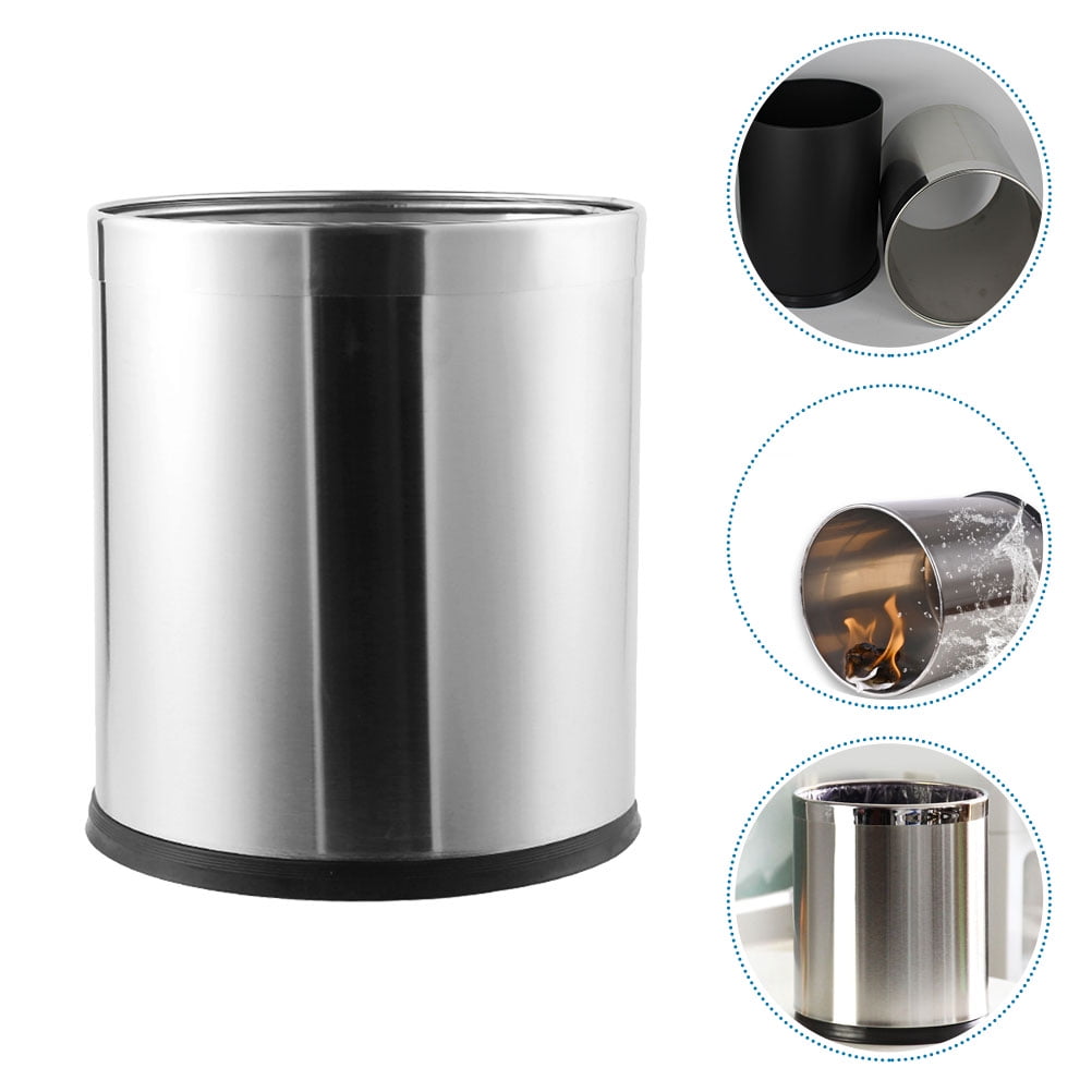 10L Round Trash Can, 2.6 Gallon Stainless Steel Wastebasket Garbage Bin Silver -Overlap Open Top Rubbish Bin for Bathroom, Kitchen, Home, Hotel, Office, School