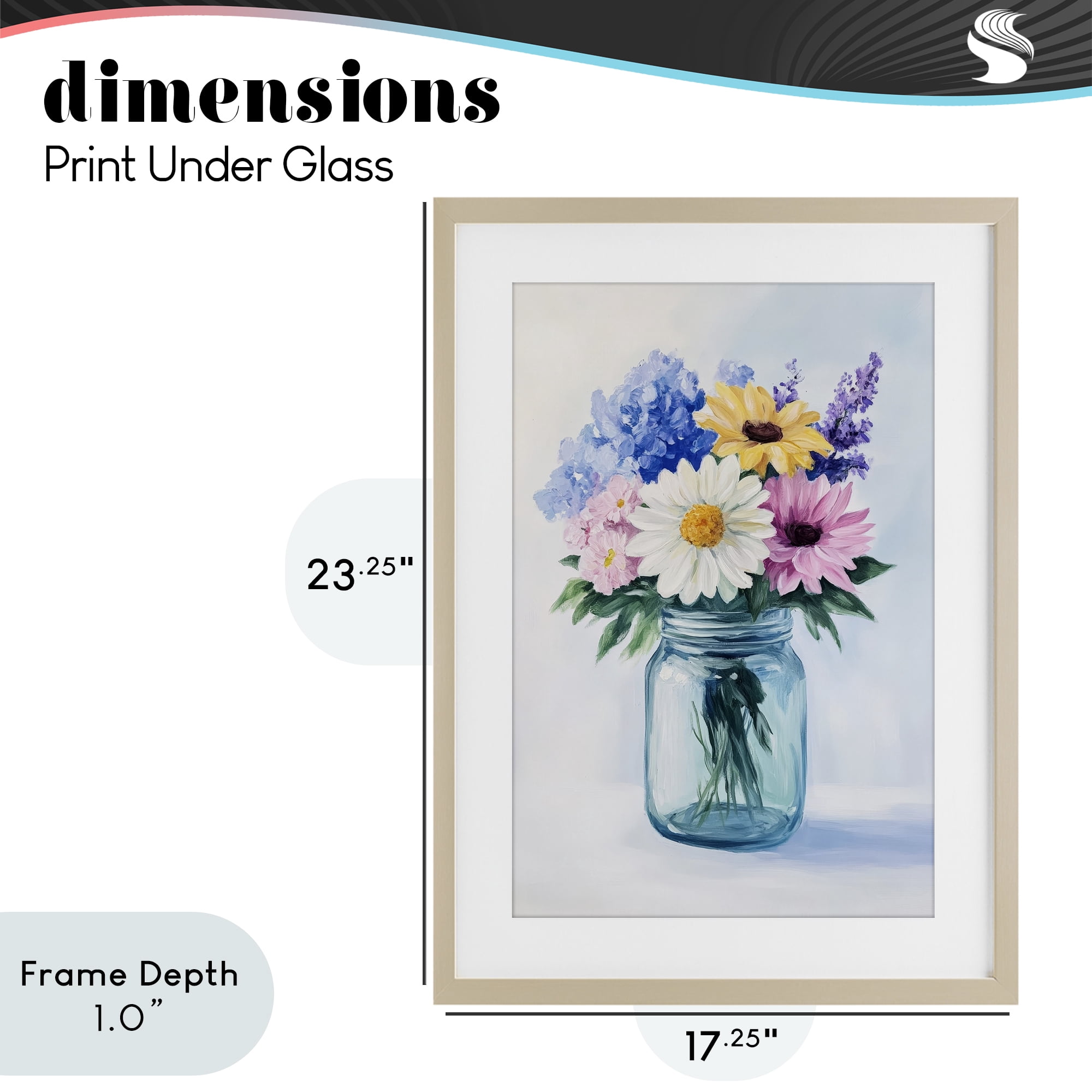 Stupell Industries Country Jar Wildflower Bouquet Birch Framed Print Under Glass, design by Petal Prints Design