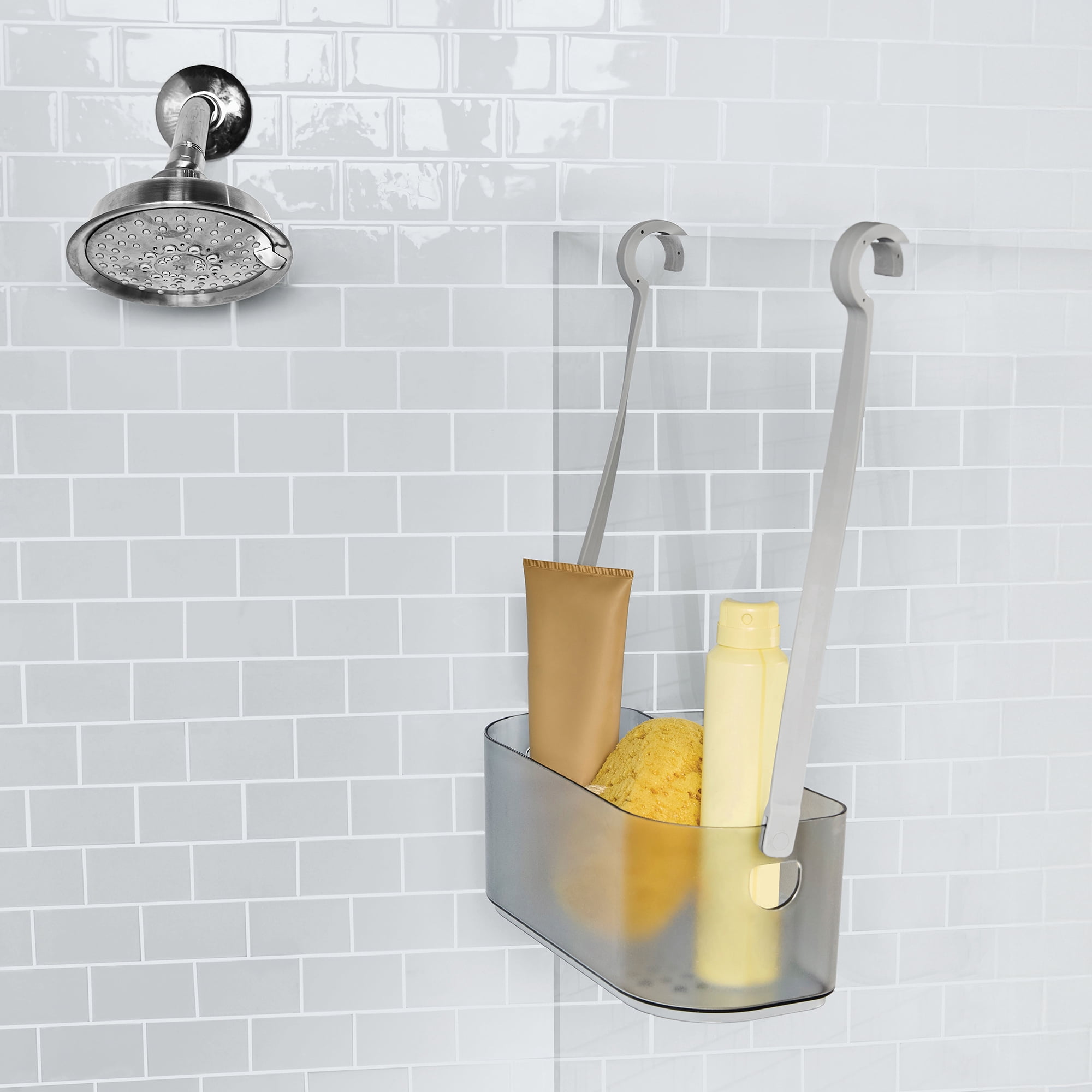 Mainstays Charcoal Gray Hanging Shower Caddy with Multiple Compartments for Shower Head or Door