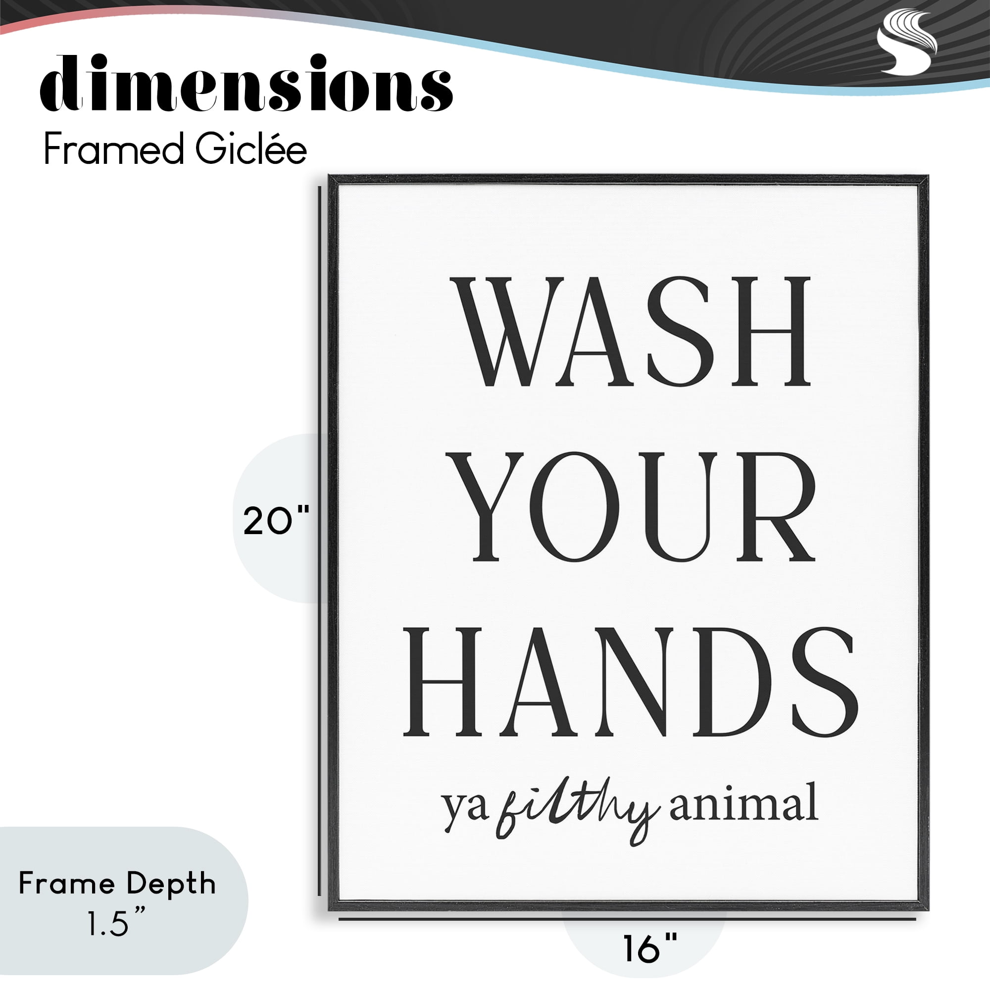 Stupell Industries Wash Your Hands Funny Reminder Black Framed Giclee Art, design by Lettered and Lined