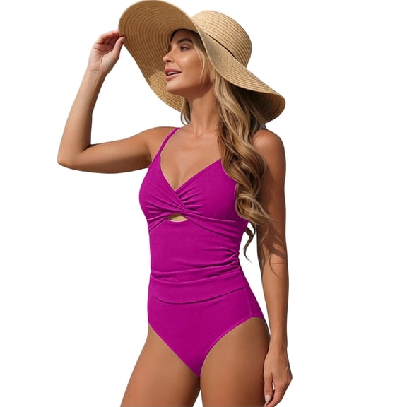CHGBMOK Womens One Piece Swimsuits Tummy Control Front Cross Cutout Bathing Suits Ruched Slimming V Neck Swimwear