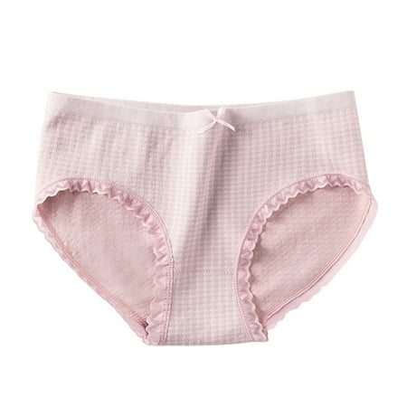 

Woman Lattice Seamless Mid Waist Lace Hem Cotton Underwear Briefs Light Pink One Size