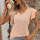 thumbnail image 5 of Camiseta de Manga Corta de Verano para las Mujeres de Moda de Color Sólido con Cuello en V, Top Casual de Poliéster, Lavado de Manos, 5 of 8