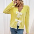 thumbnail image 2 of GigrtiJin Women Casual Thermal Sweater Yellow V Neck Bow Button Long Sleeve Blouse Trendy Knitted Tunic, 2 of 7