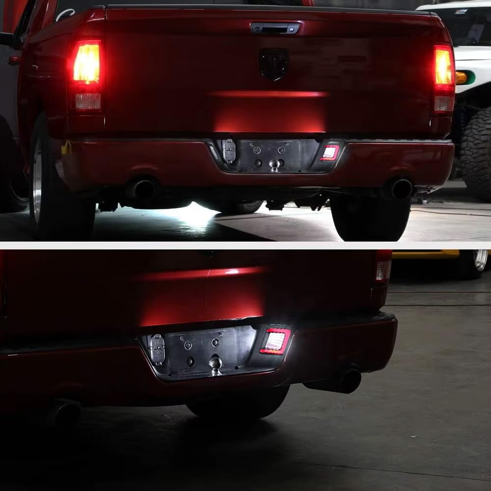 Xenon White 18-SMD Full LED License Plate Light Kit w/ Accent Brilliant Red C-Ring Decoration For Dodge 2003-18 RAM 1500 2500 3500, 19-up Classic RAM