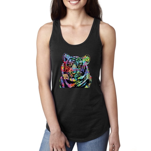 Cool Rainbow Neon Trippy Jungle Tiger Eyes Animal Lover Ladies Racerback Tank Top, Black, Small