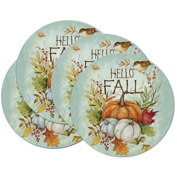 CounterArt "Fall Pumpkins" 4-Pack Round Reversible Tabletop Placemats