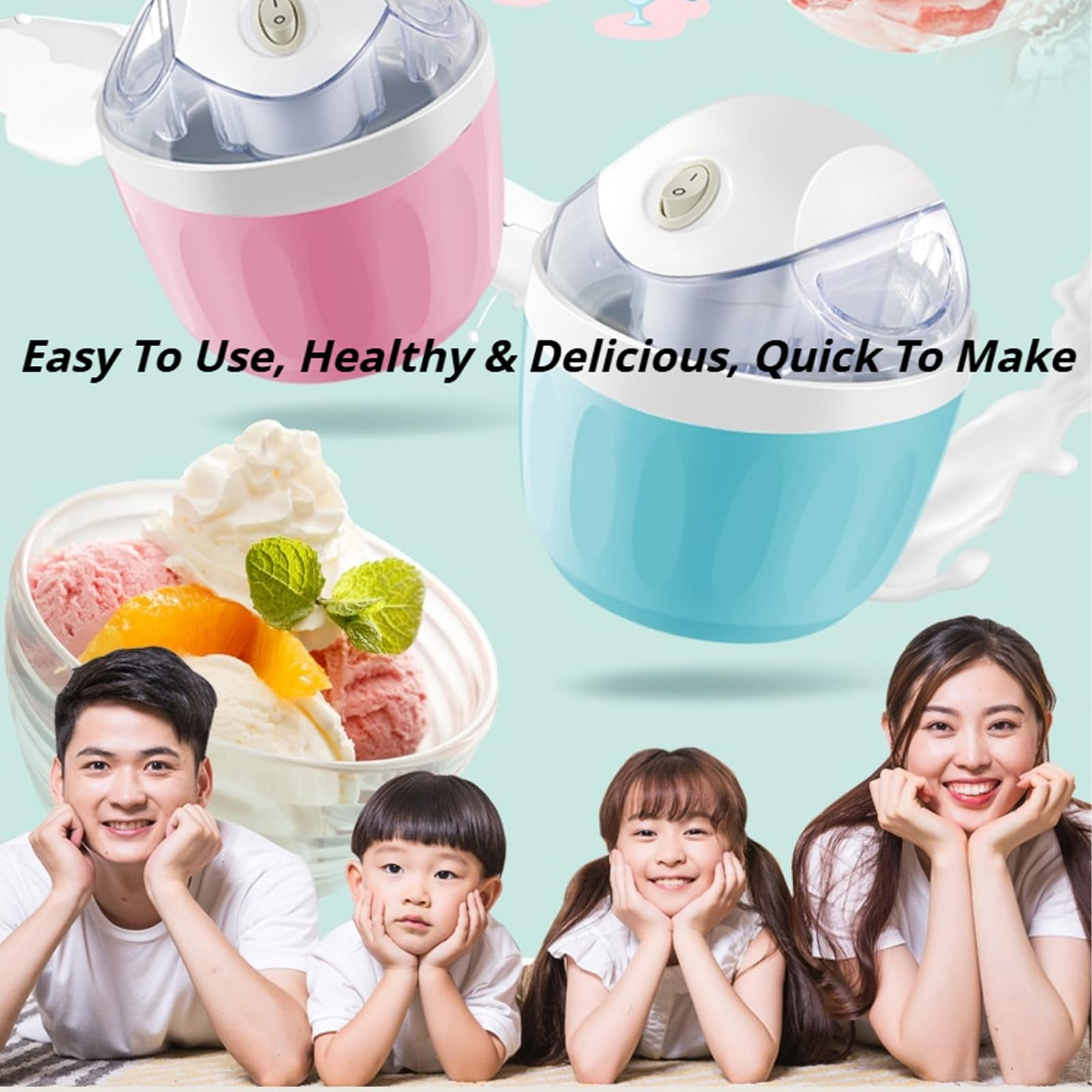 Small Home Mini Ice Cream Maker with One-Touch Operation, Freezer Bowl Fast Cooling System, Personal Single Serve Dessert Maker for Kitchen