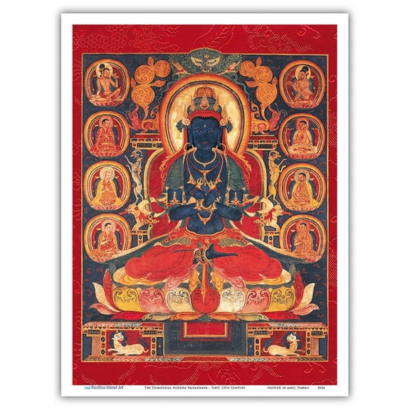 The Primordial Buddha Vajradhara - Vintage Tibetan Thangka Buddhist Painting - Tibet, 15th Century - Master Art Print (Unframed) 9in x 12in