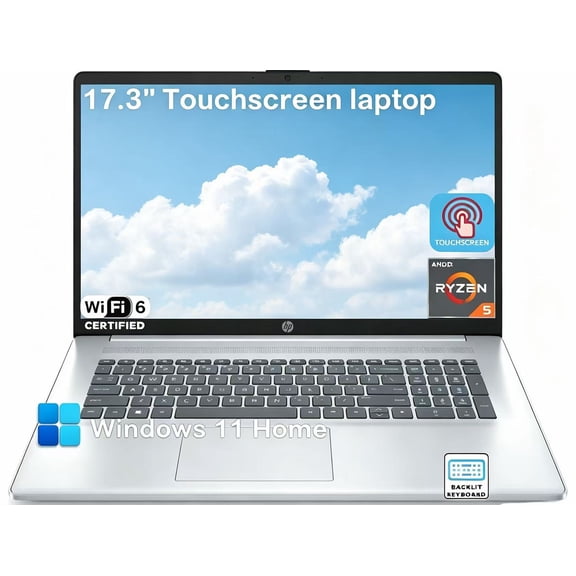 HP 17.3" HD Touchscreen Laptop, AMD Ryzen 5 7530U (Beats i7-1165G7), 32GB RAM, 1TB SSD, Backlit KB,Wi-Fi 6,Bluetooth, Webcam, HDMI, Windows 11 Home, Silver