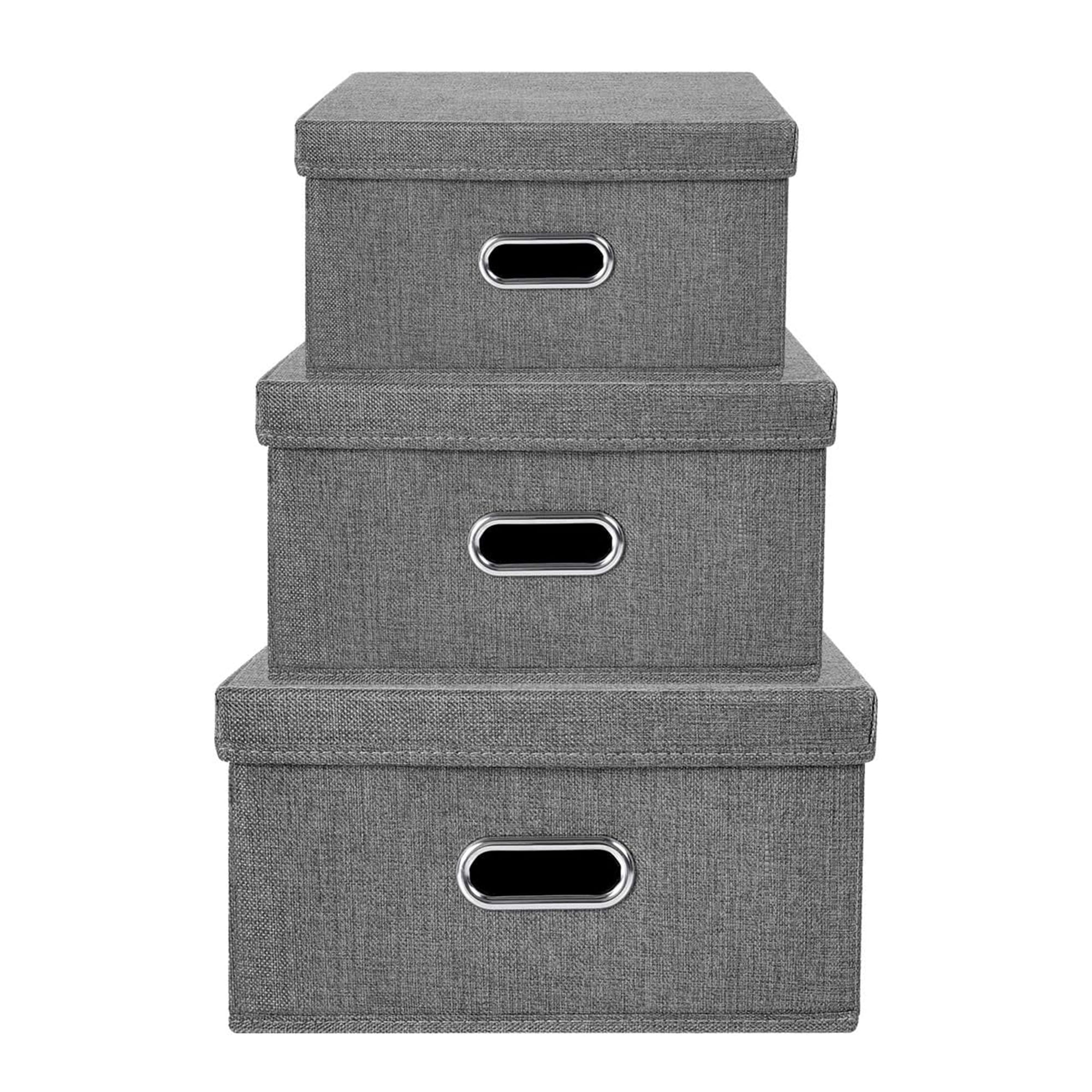70 qt. Linen Clothes Storage Bin with Lid in Light Gray (3-pack)
