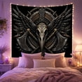 thumbnail image 2 of Bird Skull with Wings and Axes Against an Ornate Shield, Dramatic Gothic for Dark Art Lovers, Martial Decor, Halloween Gift, Tapestry Wall Hanging for Bedroom and Den, 2 of 7