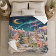 thumbnail image 5 of Enchanted Snowy Village Night Scene Aurora Borealis Winter, Festive Holiday Scene, Warm Flannel Blanket for Living Room and Family Room, Art Lovers Housewarming Gift, Festive Home Decor, 5 of 9