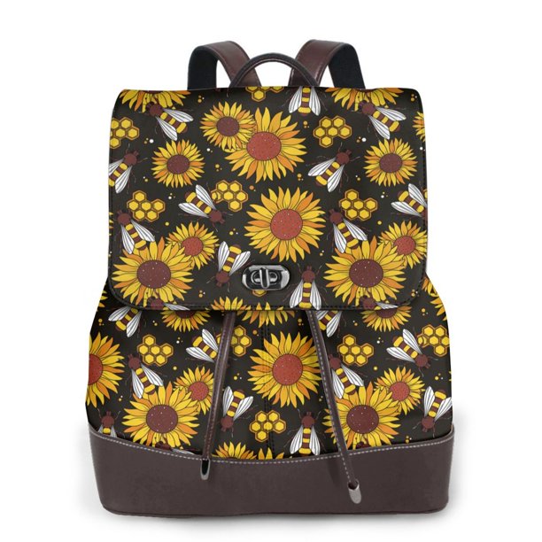Fotbe Sunflowers And Bww Mochila Bolso con Estampado para Mujer, Mochila Antirrobo de Nylon Impermeable, Bolsa Ligera de Hombro