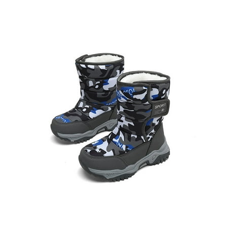 

Rockomi Boys Snow Boots Mid Calf Winter Boot Plush Lined Warm Shoes Hiking Breathable Hook And Loop Non-Slip Comfort Camouflage Gray 1Y