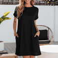 thumbnail image 3 of SOMER Women's Minimalist Textured Midi Dress, Drop Shoulder Short Sleeve Crewneck Shift Dress for Summer, Work to Vacation,Black, 3 of 6