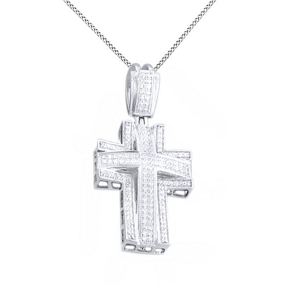 AFFY White Natural Diamond Cross Pendants in 14k White Gold (0.57 Cttw)