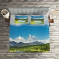 thumbnail image 2 of Ambesonne Nature Quilted Coverlet 3 Pcs, Sky Mountain Landscape, King Size, Green Blue White, 2 of 2