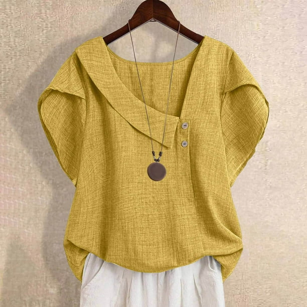 Neewe Button Down Shirts for Womens Petal Sleeve Blouses Irregular Neck Casual Summer Tops Trendy Outfits