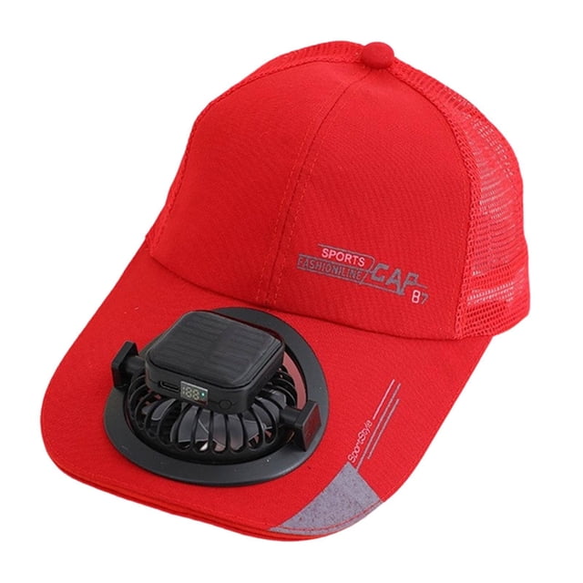 Gorra de béisbol con ventilador solar, gorra de pesca, gorra de sol para ciclismo, camping y jardinería. Rojo 300MA