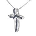 thumbnail image 3 of .925 Sterling Silver 1/10 Cttw Blue Diamond Swirl Ribbon and Cross Pendant Necklace (Blue Color, I3 Clarity), 3 of 6