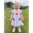 thumbnail image 5 of BemeyourBBs Toddler Baby Girl Baseball Dress Outfit 6 12 18 24 Months 2 3 4 Years Puff Short Sleeve Doll Collar Stripes Embroidery Baseball Bow Summer Dress Clothes, 5 of 9
