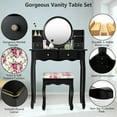 thumbnail image 5 of Costway Makeup Vanity Table Set Drawers Oval Dressing Table Black, 5 of 11