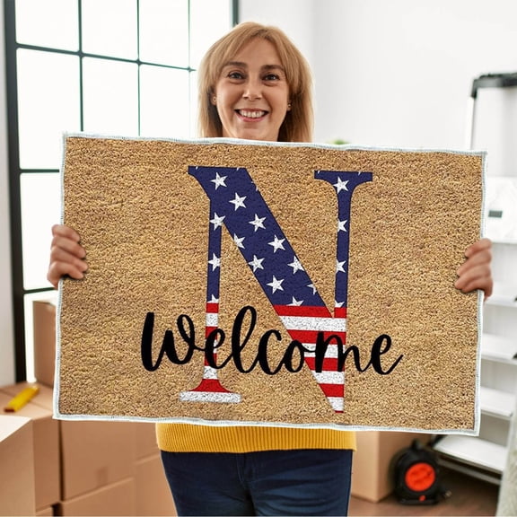 4th Of July Door Mat, Patriotic Doormat Entryway Rug, Leak‑Proof & Non‑Slip PVC Backing, Welcome Independence Day Doormat, Stain and Fad Patriotic Decor Welcome Outdoor Mat 15.7x23.6in