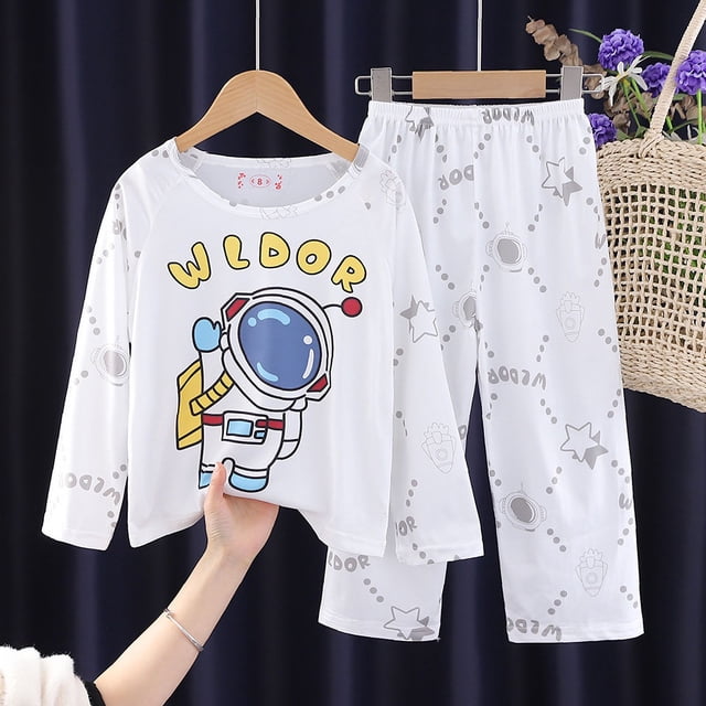 Pijamas para niños, conjunto de ropa para el hogar de manga larga para niñas de estilo coreano, ropa fina para aire acondicionado para bebés, ropa para niños de primavera y otoño