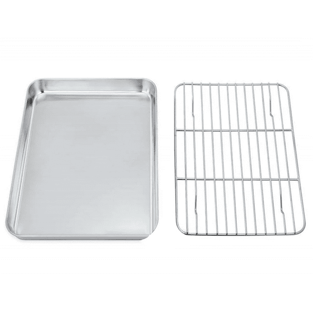 16 Inch Baking Sheet and Rack Set, Stainless Steel Baking Cookie Sheet Pan with Grid Rack for Cooking / Roasting / Cooling, Oven & Dishwasher Safe, Healthy & Durable