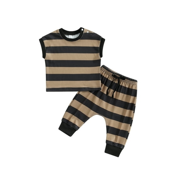 Wassery Baby Boys Summer 2Pcs Outfit 6 12 18 24 Months Infant Boys Shorts Set Striped Casual Short Sleeve T-Shirt and Elastic Drawstring Sweatpants Set