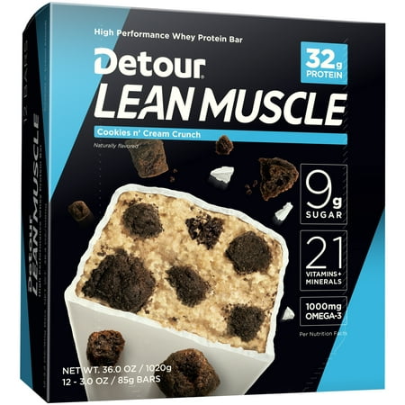 Detour Lean Muscle Protein Bar, Cookies n' Cream Crunch, 32g Protein, (Best Protein Shake For Lean Muscle And Fat Loss)