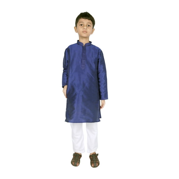 TRILOKI Kids Kurta Set for Boys Navy Blue Art Silk Indian Traditional Ethnic Wear