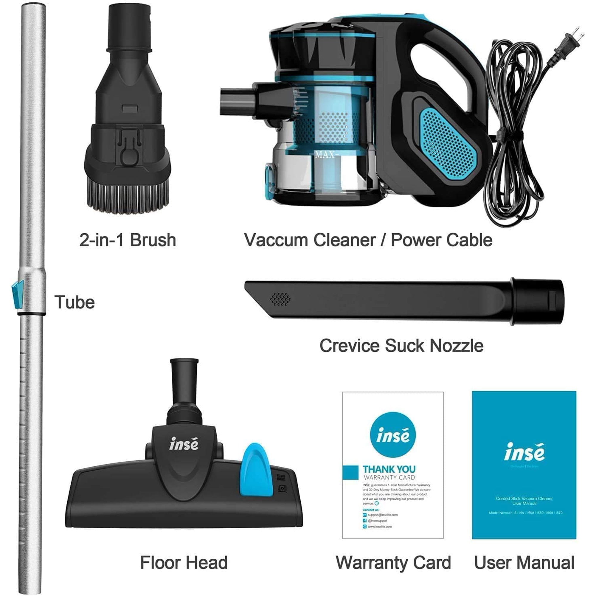 INSE I5 Corded Vacuum Cleaner, Stick Vacuum Cleaner 18KPA Powerful Suction with 600W Motor, 3 in 1 Handheld Vacuum for Pet Hair Hard Floor Home - Blue - 2