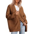 thumbnail image 1 of Jersey de mujer de color liso con escote en V y botones a juego sencillos de estilo europeo y estadounidense, 1 of 5