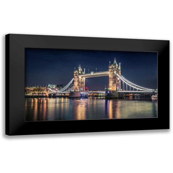 El Assy, Nader 14x10 Black Modern Framed Museum Art Print Titled - Night at The Tower Bridge