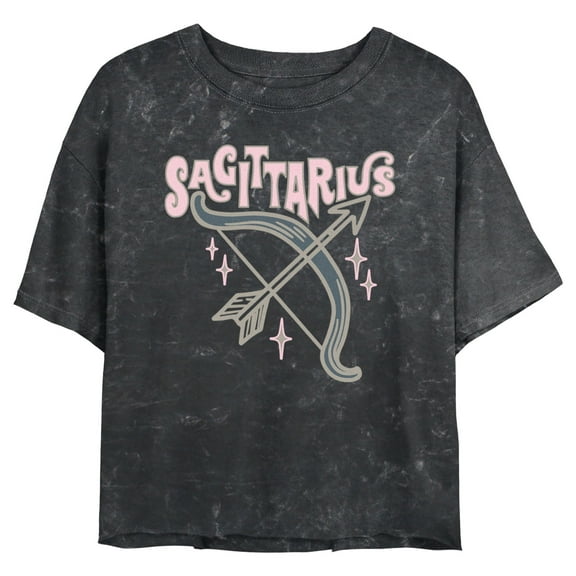 Junior's Lost Gods Zodiac Sagittarius Art Symbol Crop Graphic Tee Black 2X Large