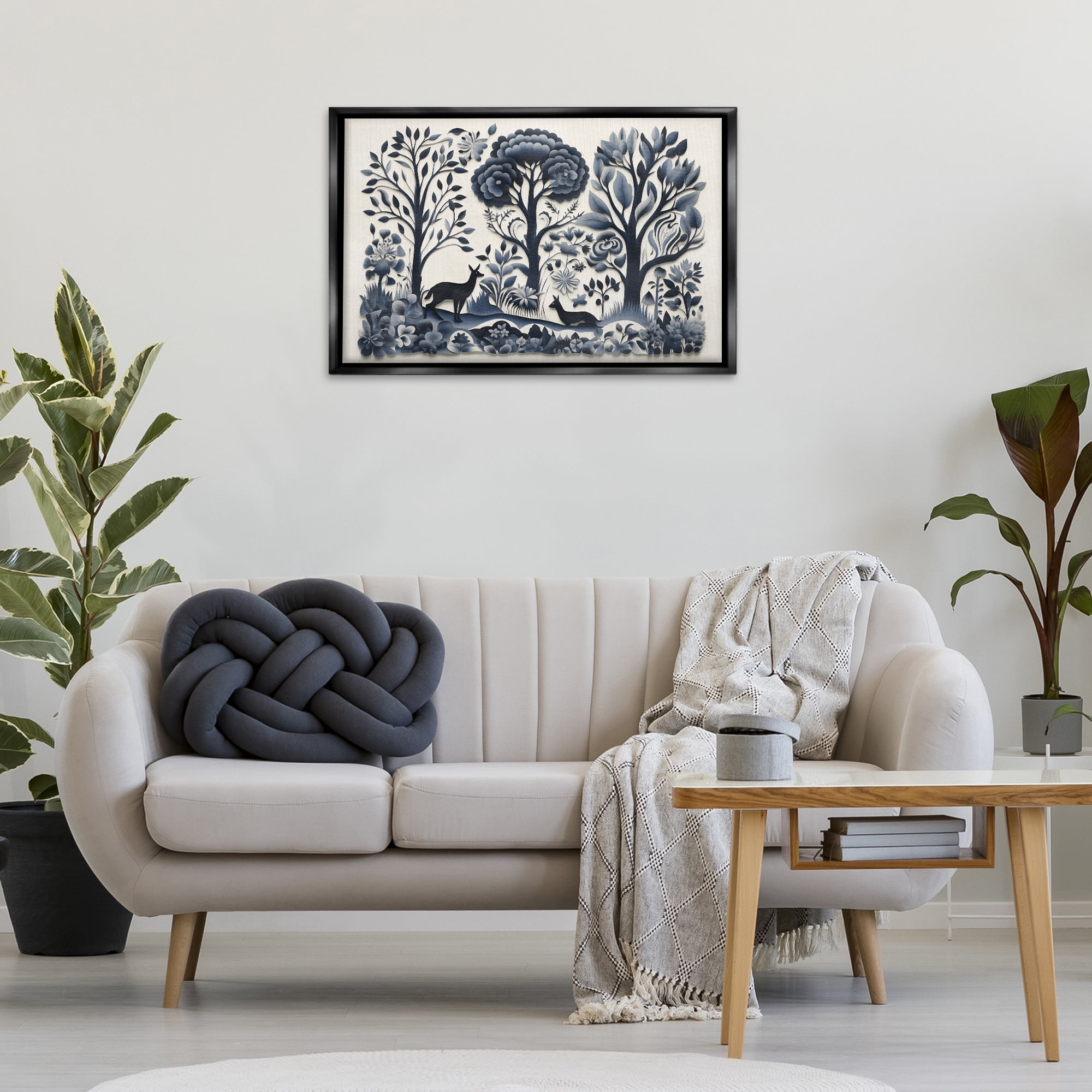 Stupell Industries Boho Forest Creatures Landscape Painting Black Floater Framed Art Print Wall Art, 31 x 21
