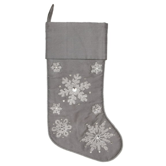 Vickerman 19" Silver Snowflake Christmas Stocking