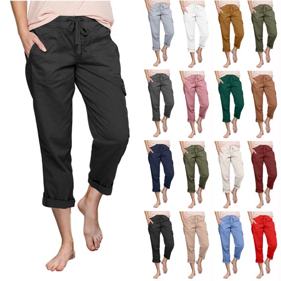Women's Cargo Capris Hiking Pants Lightweight Quick Dry Elastic Waist Outdoor Capris Summer Casual Loose Fit Capris with Pockets